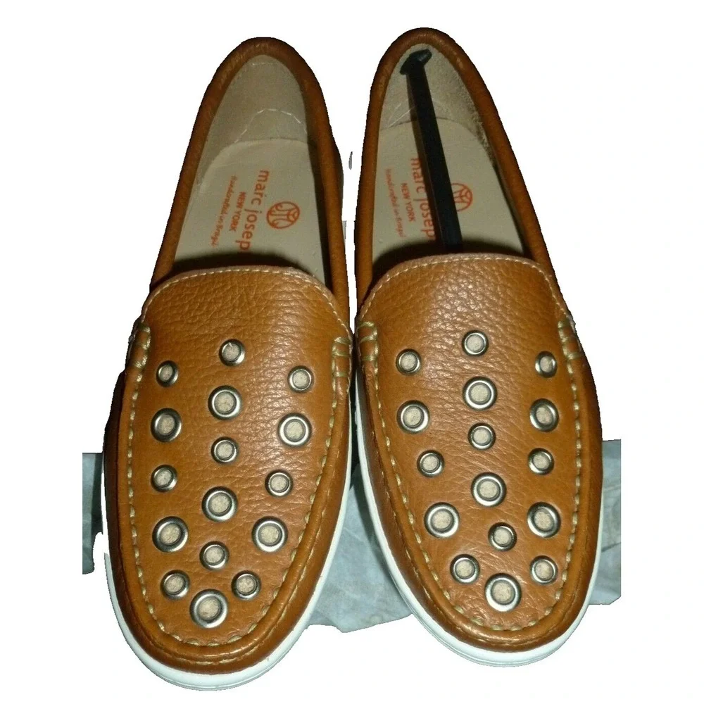 Marc Joseph New York‎ Kids Tan Pebbled Leather Grommet Slip-On Loafers Brazil